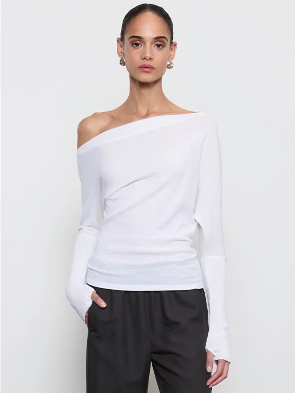 New Enza Costa Cashmere Jersey Dolman Sweater White
